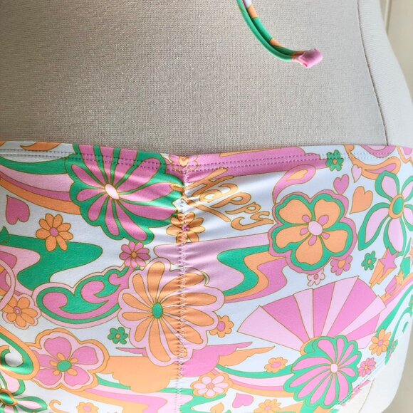 Ninety Nine Degrees 60s Floral Pattern Bikini Pink Orange Mismatch Size XL/XXL - Picture 6 of 9